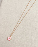 Gold Cherry Blossom Enamel Flower Necklace