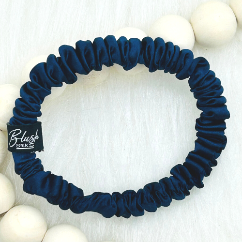 Blush Silks -Finest Grade Pure Mulberry Silk Mini Scrunchies: Navy