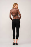 Leopard Mesh Mock Neck Fitted Top: LEOPARD