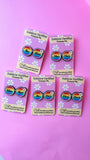 70's Rainbow Glasses Pronoun Pins: He/ Him