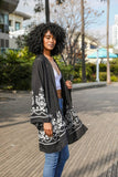 Embroidered Floral Vine Lightweight Kimono - Long Sleeve: Black