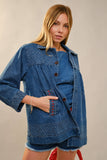 Embroidery Detailed Over Sized Denim Jacket: MED WASH