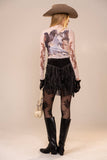 Horse Pack Print Pearl Edge Mesh Top: SAND