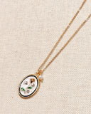 Enamel Floral Oval Charm Necklace Gold