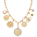  Celestial Coin and Charm Necklace Moon and Sun Charms