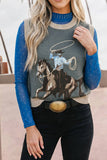 Western Print Colorblock Sleeveless Knit Vest Regular Length: Gray