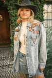 Garment Washed Snap Up Rodeo Denim Jacket: LIGHT WASH