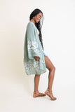 Embroidered Floral Vine Lightweight Kimono - Long Sleeve: Mocha
