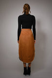 Suede Embroidered Patch Midi Skirt: CAMEL