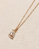 CZ Sailboat Charm Gold Necklace with Pearl