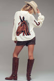 Western Horse Intarsia Cardigan: IVORY
