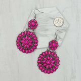 Silver metal with blue turquoise stone flower concho Earrings