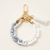 Two Tone Mixed Resin Chain Keychain with Tassel: PINK