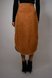 Suede Embroidered Patch Midi Skirt: CAMEL