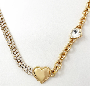 Amour Link Pave and Puffy Stainless Chain Necklace: Yellow Gold