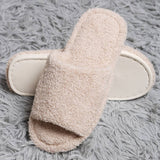 Open Toe Solid Luxury Soft Home Slippers: Beige / S/M