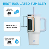 Grosche - ASPEN Insulated Tumbler with Handle and Straw, 32oz - Cream White