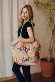 Green, Navy & Multicolored Floral Tote