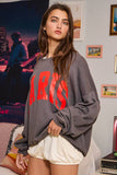 'PARIS' Graphic French Terry Oversize Top: CHARCOAL