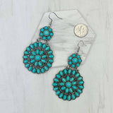 Silver metal with blue turquoise stone flower concho Earrings
