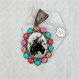 Copper metal with blue turquoise stone oval cowboy Pendent: BLUE COWBOY