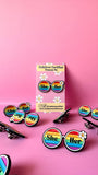 70's Rainbow Glasses Pronoun Pins: He/ They