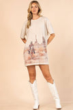 TAYLOR WESTERN COWBOY GRAPHIC T-SHIRT DRESS: OATMEAL