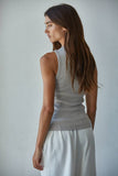 Knit Cotton Ribbed Round Neck Sleeveless Tank Top: Taupe