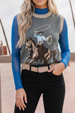 Western Print Colorblock Sleeveless Knit Vest Regular Length: Gray