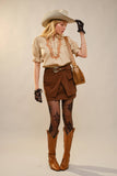 Embroidered Scallop Collar Puff Sleeve Top: TAUPE