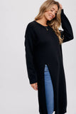 HIGH SLIT LONGLINE PULLOVER: Black