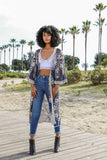 Contrast Mesh Cotton Lace Longline Kimono 🎀: Navy