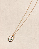 Enamel Floral Oval Charm Necklace Gold