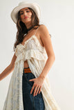 Sheer Floral Lace Ruffle Cover Up Top: CREAM