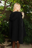 Cozy Plush Solid Color Hooded Ruana: Black