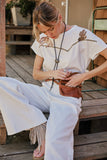 Embroidered Shoulder Western Yoke T-Shirt: OFF WHITE