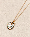 Enamel Floral Oval Charm Necklace Gold