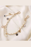 Inspired Pearl&Leather Interwoven Bag Charm Chain Strap: Black