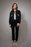 Horse Embroidered Cropped Denim Shirt: WASHED BLACK