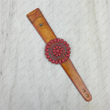 Brown leather with large blue turquoise stone concho bracelet