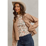 Mini Checkered Button Down Ruffled Jacket: BROWN )