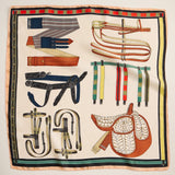 Silk Square Scarf with Equestrian Saddle & Tack Print: Orange
