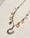 Gold Pearl & Rhinestone Lucky Charms Necklace