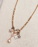 Rose Quartz Gemstone Charm Necklace with Pearl – Gold