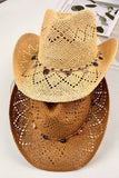 Woven Brim Cowboy Hat: Textured Western Hat: Mocha