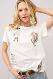 Western Motif Embroidered Graphic T Shirt: OFF WHITE