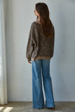 Knit Sweater V-Neck Animal Print Cardigan: Mocha Black