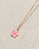 Gold Cherry Blossom Enamel Flower Necklace