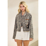 Leopard Denim jacket with back contrast: FLORAL SEQUINS