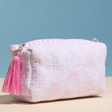 Pink Quilted Seashell Cosmetic Pouch – Zipper Makeup Bag with Tassel: Pink